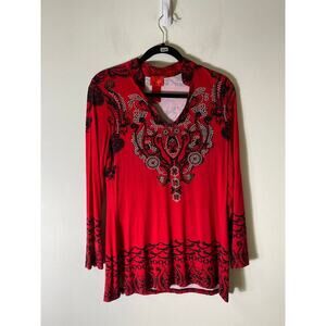 V Cristina Black/Red Tunic style Top Sz M